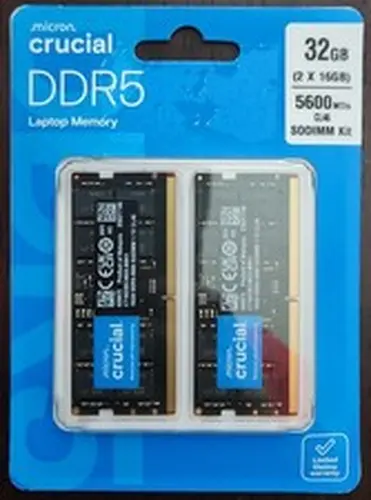 NEW CRUCIAL 32GB (2 x 16GB) DDR5 CL46 5600MHZ SODIMM LAPTOP RAM MEMORY 5600MT/S