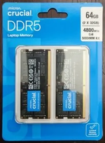BRAND NEW CRUCIAL 64GB (2 x 32GB) DDR5 CL40 4800MHZ SODIMM LAPTOP RAM MEMORY KIT