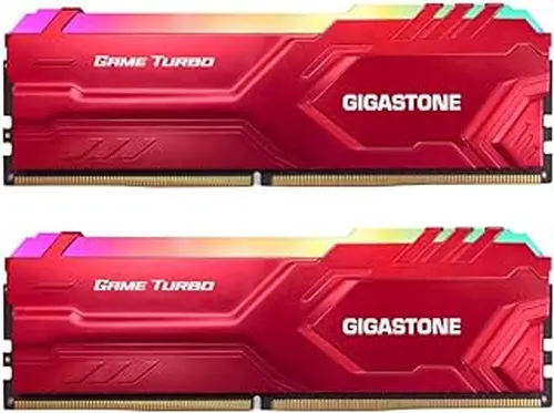 【RGB DDR4 RAM】 GIGASTONE Game Turbo 32GB Kit (2x16GB) DDR4 3200MHz PC4-25600 CL 16-18-18-40 Intel XMP 2.0 AMD Ryzen 1.35V UDIMM 288 Pin Unbuffered Non ECC High Performance Gaming Desktop Memory - Red