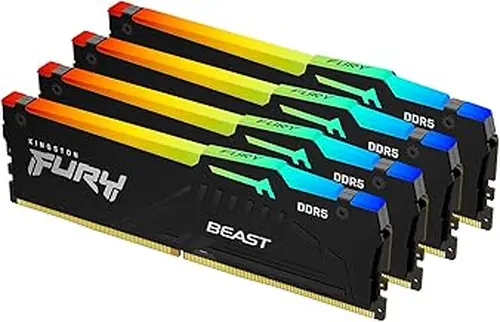 Kingston FURY Beast RGB 64GB (4x16GB) 6000MT/s CL40 DDR5 XMP DIMM | Overclocking | Intel XMP 3.0 | Kit of 4 | KF560C40BBAK4-64
