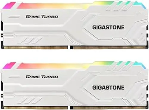 【RGB DDR4 RAM】GIGASTONE Game TURBO 32GB Kit (2x16GB)DDR4 3200MHz PC4-25600 CL16-18-18-40 Intel XMP 2.0 AMD Ryzen 1.35V UDIMM 288 Pin Unbuffered Non ECC High Performance Gaming Desktop Memory - White