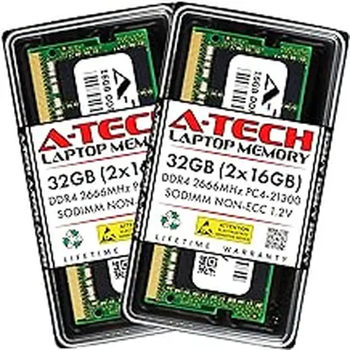 A-Tech DDR4 RAM 32GB Kit (2x16GB) 2666MHz PC4-21300 SODIMM Laptop Memory | Non-ECC PC4-2666V CL19 260-Pin SO-DIMM 1.2V Notebook Computer Memory Upgrade Modules