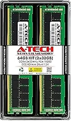 A-Tech 64GB Kit (2x32GB) DDR4 2400MHz PC4-19200 ECC RDIMM 2Rx4 Dual Rank 1.2V ECC Registered DIMM 288-Pin Server & Workstation RAM Memory Upgrade Modules (A-Tech Enterprise Series)