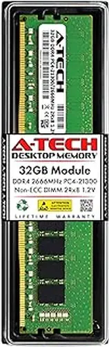 A-Tech 32GB DDR4 2666 MHz UDIMM PC4-21300 (PC4-2666V) CL19 DIMM 2Rx8 Non-ECC Desktop RAM Memory Module