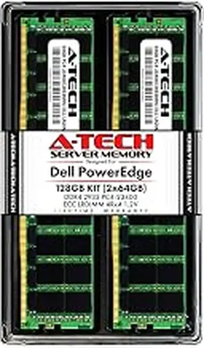 A-Tech 128GB (2x64GB) Memory for Dell PowerEdge R440, T440, R540, R640, T640, M640, FC640, R740, R740XD, R940, C6420 | DDR4 2933MHz ECC LRDIMM PC4-23400 4Rx4 1.2V 288-Pin DIMM Server RAM Upgrade Kit