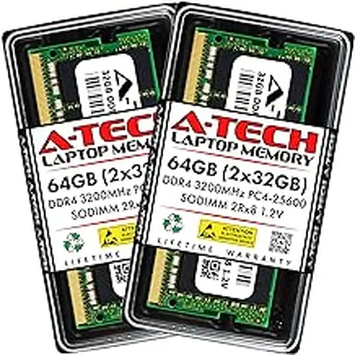 A-Tech 64GB Kit (2x32GB) RAM for Dell Inspiron 5406 2-in-1, 5409, 5509, 7506 2-in-1 Silver, 7706 2-in-1 Laptop | DDR4 3200MHz PC4-25600 SODIMM 2Rx8 1.2V 260-Pin Non-ECC SO-DIMM Memory Upgrade