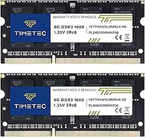 Timetec 16GB KIT(2x8GB) DDR3L / DDR3 1600MHz (DDR3L-1600) PC3L-12800 / PC3-12800 Non-ECC Unbuffered 1.35V/1.5V CL11 2Rx8 204 Pin SODIMM Laptop Notebook PC Computer Memory RAM Module Upgrade Black PCB