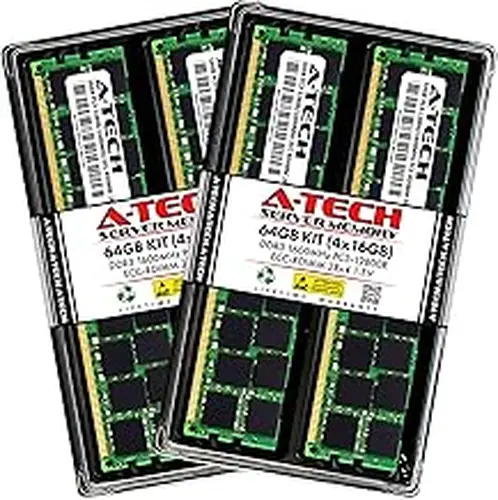 A-Tech 64GB Kit (4x16GB) DDR3 1600MHz PC3-12800R ECC RDIMM 2Rx4 Dual Rank 1.5V Registered DIMM 240-Pin Server RAM Memory Upgrade Modules (A-Tech Enterprise Series)