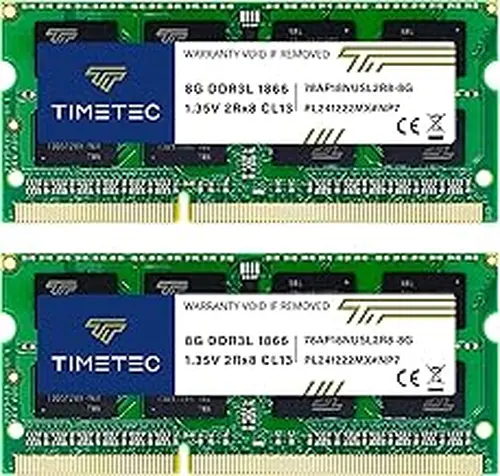 Timetec 16GB KIT(2x8GB) DDR3L / DDR3 1866MHz PC3L-14900 / PC3-14900 Non-ECC Unbuffered 1.35V / 1.5V CL13 2Rx8 Dual Rank 204 Pin SODIMM Laptop Notebook PC Computer Memory RAM Module Upgrade