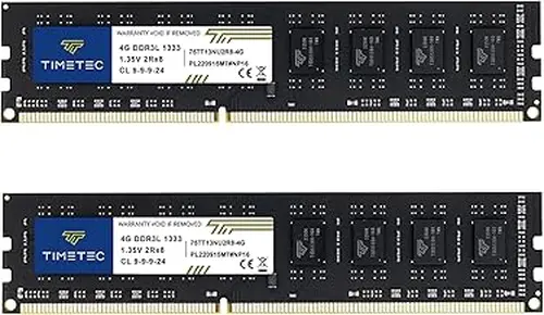 Timetec 8GB KIT (2x4GB) DDR3 / DDR3L 1333MHz PC3-10600 Non ECC Unbuffered 1.5V / 1.35V CL9 Dual Rank for Dell Optiplex 780 DT/MT/SFF Memory Ram Upgrade and More (Low Density 8GB KIT (2x4GB))