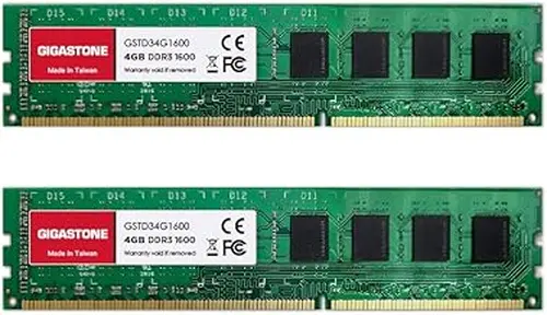 【DDR3 RAM】 GIGASTONE 8GB Kit (2x4GB) DDR3/DDR3L 1600MHz (1333MHz) PC3-12800 (PC3-10600) CL11 1.35V/1.5V 2Rx8 UDIMM 240 Pin Unbuffered Non ECC High Performance PC Desktop Memory Upgrade