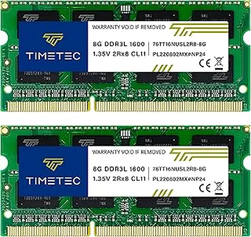Timetec Premium 16GB KIT(2x8GB) DDR3L/DDR3 1600MHz(DDR3L-1600) PC3L-12800 Non-ECC Unbuffered 1.35V/1.5V CL11 2Rx8 Dual Rank 204 Pin SODIMM Laptop Notebook RAM