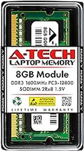A-Tech 8GB DDR3 1600MHz SODIMM PC3-12800 2Rx8 1.5V CL11 Non-ECC Unbuffered 204-Pin SO-DIMM Notebook Laptop RAM Memory Upgrade Module