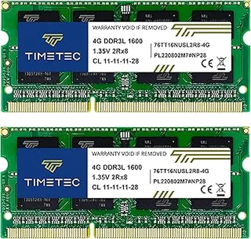 Timetec 8GB KIT(2x4GB) DDR3L / DDR3 1600MHz PC3L-12800 / PC3-12800 Non-ECC Unbuffered 1.35V / 1.5V CL11 204 Pin SODIMM Laptop Notebook PC Computer Memory RAM Module Upgrade