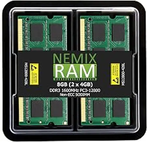 NEMIX RAM 8GB (2X4GB) DDR3 1600MHz PC3-12800 2Rx8 1.35V 204-PIN Non-ECC SODIMM Compatible with Apple MacBook Pro Laptop iMac Memory