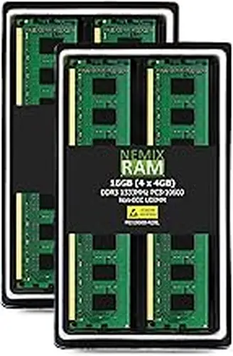 NEMIX RAM 16GB (4X4GB) DDR3 1333MHz PC3-10600 2Rx8 1.35V 240-PIN Non-ECC UDIMM Unbuffered Desktop Memory KIT