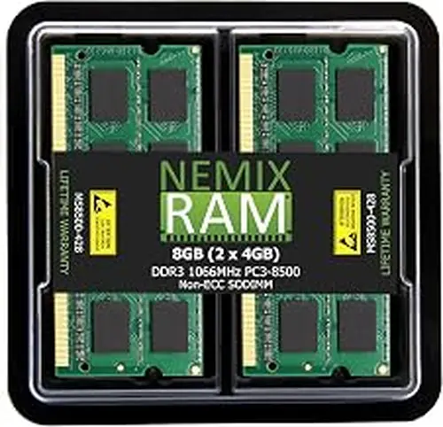 NEMIX RAM 8GB (2X4GB) DDR3 1066MHz PC3-8500 2Rx8 1.5V 204-PIN Non-ECC SODIMM Laptop PC Memory KIT