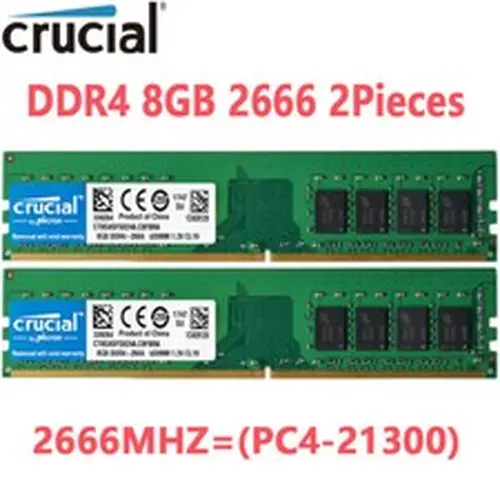 Crucial DDR4 16GB 2X8GB 2666 Mhz PC4-21300 288pins Desktop Memory Dimm Ram