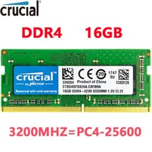 CRUCIAL DDR4 16GB 3200 PC4-25600 Laptop 260-Pin SODIMM Notebook Memory RAM 1X16