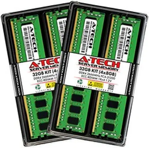 A-Tech 32GB 4x 8GB 1Rx4 PC4-21300R RDIMM DDR4 2666 MHz ECC REG Server Memory RAM
