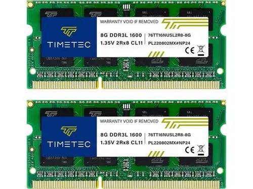 Timetec 16GB KIT(2x8GB) DDR3L/DDR3 1600MHz(DDR3L-1600) PC3L-12800 Non-ECC Unbuffered 1.35V/1.5V CL11 2Rx8 Dual Rank 204 Pin SODIMM Laptop Notebook RAM