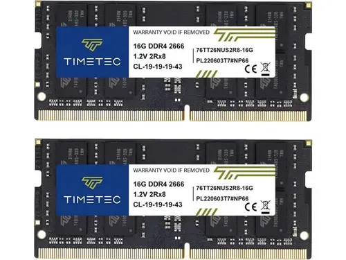Timetec 32GB KIT (2x16GB) DDR4 2666MHz (PC4-2666V) PC4-21300 SODIMM Laptop RAM 260-Pin 1.2V CL19 Non-ECC Unbuffered Memory Module for Laptop,...