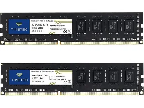 Timetec 8GB KIT(2x4GB) DDR3 / DDR3L 1333MHz PC3-10600 Non-ECC Unbuffered 1.5V / 1.35V CL9 2Rx8 Low Density Dual Rank 240 Pin UDIMM Desktop PC...