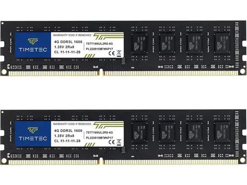 Timetec 8GB KIT(2x4GB) DDR3L / DDR3 1600MHz PC3L-12800 / PC3-12800 Non-ECC Unbuffered 1.35V / 1.5V CL11 2Rx8 Dual Rank 240 Pin UDIMM Desktop PC...