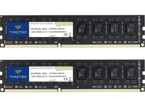 Timetec 16GB KIT(2x8GB) DDR3L / DDR3 1600MHz (DDR3L-1600) PC3L-12800 / PC3-12800 Non-ECC Unbuffered 1.35V/1.5V CL11 2Rx8 Dual Rank 240 Pin UDIMM...