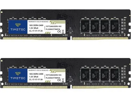 Timetec 32GB KIT (2x16GB) DDR4 2400MHz (PC4-2400T) PC4-19200 UDIMM Desktop RAM 288-Pin 1.2V CL17 Non-ECC Unbuffered DIMM Memory Module Upgrade
