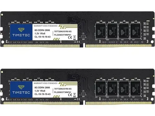 Timetec 16GB KIT (2x8GB) DDR4 2666MHz (PC4-2666V) PC4-21300 UDIMM Desktop RAM 288-Pin 1.2V CL19 Non-ECC Unbuffered DIMM Memory Module Upgrade