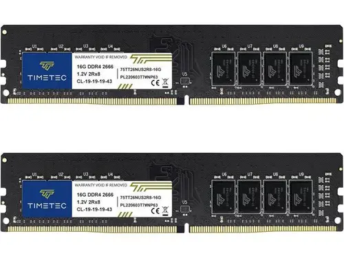 Timetec 32GB KIT (2x16GB) DDR4 2666MHz (PC4-2666V) PC4-21300 UDIMM Desktop RAM 288-Pin 1.2V CL19 Non-ECC Unbuffered DIMM Memory Module Upgrade
