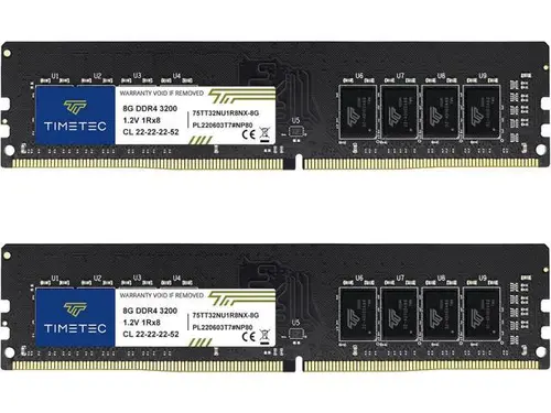 Timetec 16GB KIT (2x8GB) DDR4 3200MHz (PC4-3200AA) PC4-25600 UDIMM Desktop RAM 288-Pin 1.2V CL22 Non-ECC Unbuffered DIMM Memory Module Upgrade