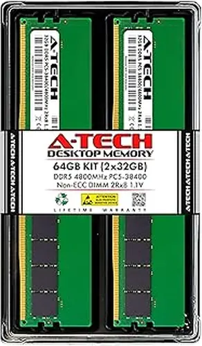 A-Tech 64GB Kit (2x32GB) DDR5 4800MHz PC5-38400 CL40 UDIMM 2Rx8 Dual Rank 1.1V Non-ECC Unbuffered DIMM 288-Pin Desktop PC/Computer RAM Memory Upgrade Modules