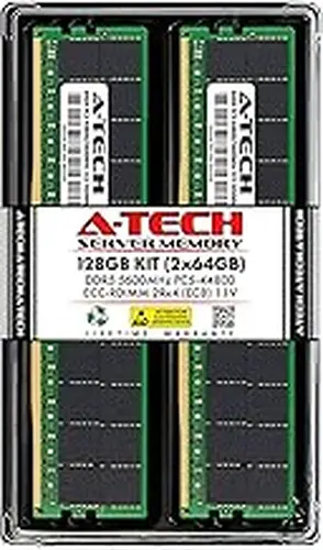 A-Tech 128GB Kit (2x64GB) DDR5 5600MHz PC5-44800 ECC RDIMM 2Rx4 (EC8 10x4) Dual Rank 1.1V ECC Registered DIMM 288-Pin Server RAM Memory Upgrade Modules (A-Tech Enterprise Series)