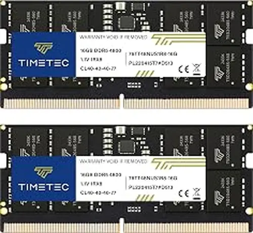 Timetec 32GB KIT(2x16GB) DDR5 4800MHz PC5-38400 Unbuffered Non-ECC 1.1V CL40 1Rx8 Single Rank 262 Pin SODIMM Laptop Memory RAM Module Upgrade (32GB KIT(2x16GB))