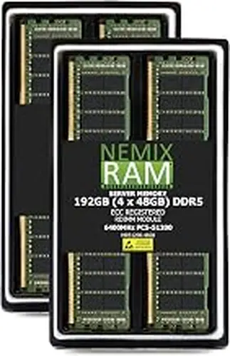 192GB 4X48GB DDR5 6400MHZ PC5-51200 CL52 2Rx8 1.1V 288-PIN ECC Registered RDIMM NEMIX RAM Server Memory KIT Compatible with ASRock Rack W890D8-2L2T Motherboard