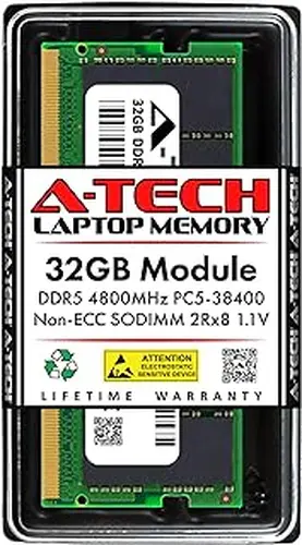 A-Tech 32GB DDR5 4800MHz PC5-38400 CL40 SODIMM 2Rx8 Dual Rank 1.1V Non-ECC Unbuffered SO-DIMM 262-Pin Laptop Computer RAM Memory Upgrade Module