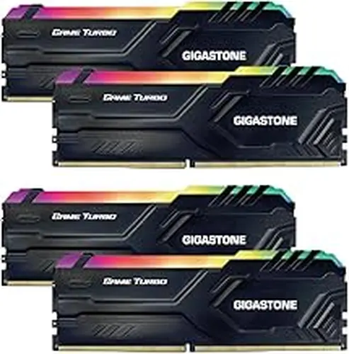 【RGB DDR5 RAM】 GIGASTONE Game Turbo 128GB Kit (4x32GB) DDR5 5600MHz PC5-44800 CL40-40-40-76 Intel XMP 3.0 AMD Expo 1.2V UDIMM 288 Pin Unbuffered Non ECC High Performance Gaming Desktop Memory - Black