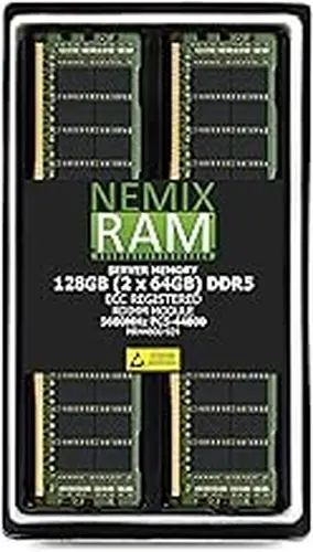 128GB 2X64GB DDR5 5600MHZ PC5-44800 2Rx4 1.1V CL46 288-PIN ECC Registered RDIMM NEMIX RAM Server Memory KIT Compatible with ASRock WRX90 WS EVO Motherboard