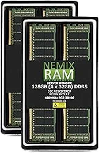 128GB 4X32GB DDR5 4800MHZ PC5-38400 2Rx8 1.1V CL40 288-PIN ECC Registered RDIMM KIT NEMIX RAM Server Memory Compatible with ASRock WRX90 WS EVO Motherboard