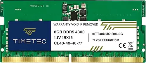 Timetec 8GB DDR5 4800MHz PC5-38400 Unbuffered Non-ECC 1.1V CL40 1Rx16 Single Rank 262Pin SODIMM Laptop Memory RAM Module Upgrade (8GB)