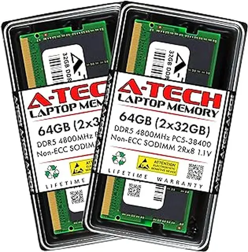 A-Tech 64GB Kit (2x32GB) DDR5 4800MHz PC5-38400 CL40 SODIMM 2Rx8 Dual Rank 1.1V Non-ECC Unbuffered SO-DIMM 262-Pin Laptop Computer RAM Memory Upgrade Modules
