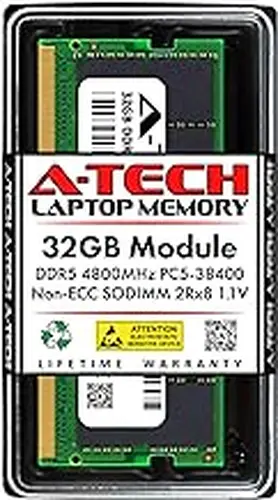 A-Tech 32GB RAM for Dell XPS 15 9520, 17 9720 Laptop | DDR5 4800MHz PC5-38400 SODIMM 2Rx8 1.1V 262-Pin Non-ECC SO-DIMM Memory Upgrade