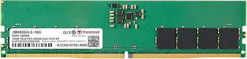 Transcend 16GB DDR5 RAM, 4800MHz Desktop Memory UDIMM, Compatible w/Intel & AMD Ryzen, Desktop PC Computer Memory Module, On-die ECC PC5-38400 1Rx8 CL40 2Gx8 1.1V 288Pin, Unbuffered Long-DIMM Memory