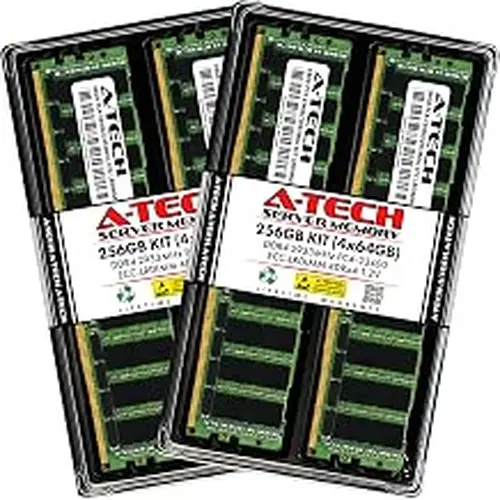 A-Tech 256GB Kit (4x64GB) DDR4 2933MHz PC4-23400 ECC LRDIMM 4Rx4 (4DRx4) Quad Rank 1.2V Load Reduced DIMM 288-Pin Server RAM Memory Upgrade Modules (A-Tech Enterprise Series)