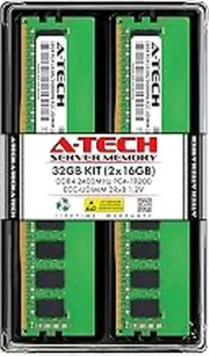 A-Tech Server 32GB Kit (2x16GB) DDR4 2400MHz PC4-19200 ECC UDIMM 2Rx8 Dual Rank 1.2V ECC Unbuffered DIMM 288-Pin Server & Workstation RAM Memory Upgrade Modules (A-Tech Enterprise Series)