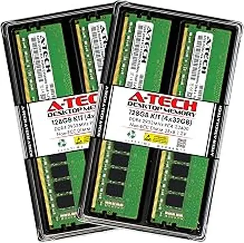 A-Tech 128GB Kit (4x32GB) DDR4 2933MHz PC4-23400 (PC4-2933Y) CL21 UDIMM 2Rx8 1.2V Non-ECC DIMM 288-Pin Desktop Computer RAM Memory Upgrade Modules