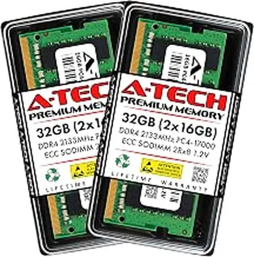 A-Tech 32GB Kit (2x16GB) DDR4 2133MHz PC4-17000 ECC SODIMM 2Rx8 Dual Rank 1.2V 260-Pin RAM Memory Upgrade Modules for Microserver, Workstation, and Networking Platforms
