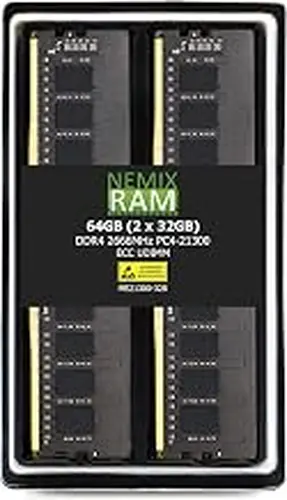 NEMIX RAM 64GB (2X32GB) DDR4 2666MHz PC4-21300 2Rx8 1.2V CL19 288-PIN ECC Unbuffered UDIMM Memory KIT